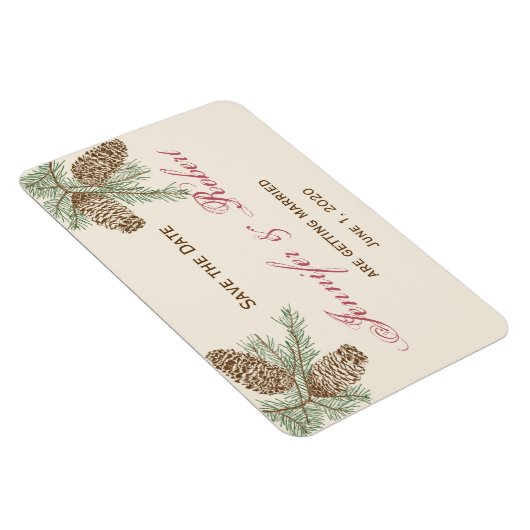 Kiefernkone-Art auf Creme Wedding Save the Date Magnet (Rechte Seite)