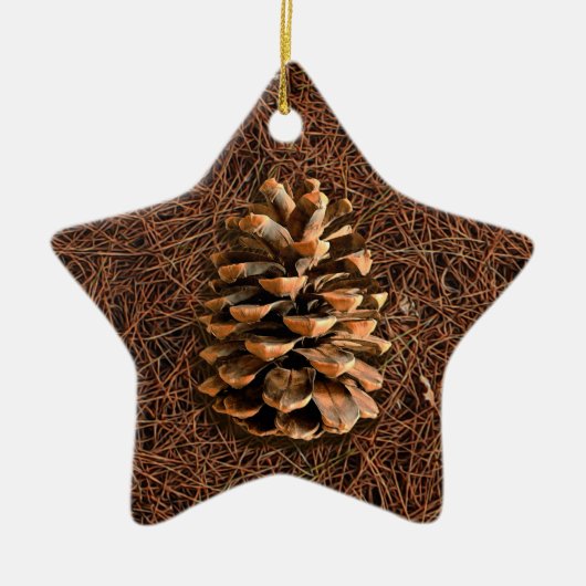 Kiefernkone auf gefallenen Nadeln Keramik Ornament (Vorne)