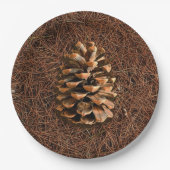 Kiefernkone auf gefallenen Nadeln Pappteller (Vorderseite)