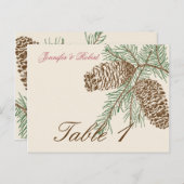 Kiefernkone-Natur auf Creme Wedding Tischnummer (Vorne/Hinten)