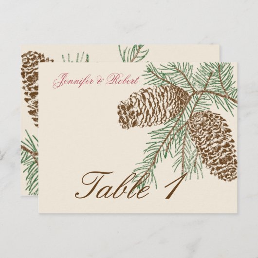 Kiefernkone-Natur auf Creme Wedding Tischnummer (Vorne/Hinten)