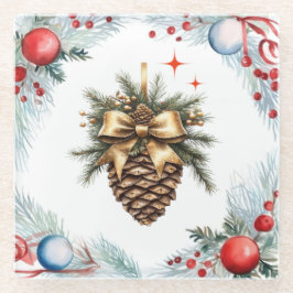 Kiefernkone, umgeben von Kränzen und Ornamenten Glasuntersetzer