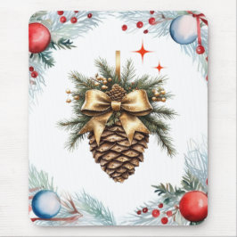 Kiefernkone, umgeben von Kränzen und Ornamenten Mousepad