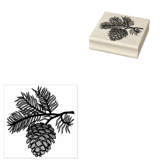 Kiefernkone und Zweig Gummistempel (Stempel)