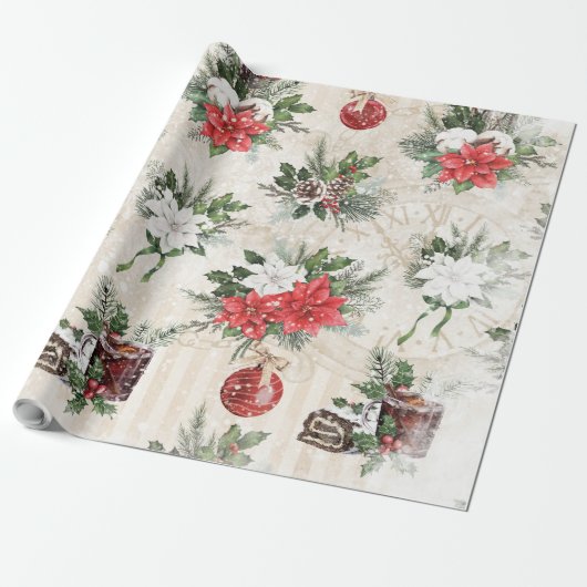 Kiefernkonen aus roter und weißer Poinsettia Geschenkpapier (Ungerollt)