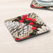 Kiefernkonen mit roten und weißen Kiefern Getränkeuntersetzer (Linke Seite)