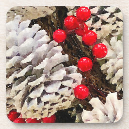 Kiefernkonen mit roten und weißen Kiefern Getränkeuntersetzer