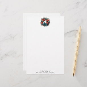 Kiefernkranz mit roten Blume und Holly Briefpapier