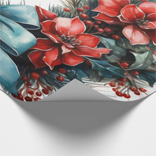 Kiefernkranz mit roten Blume und Holly Geschenkpapier (Ecke)