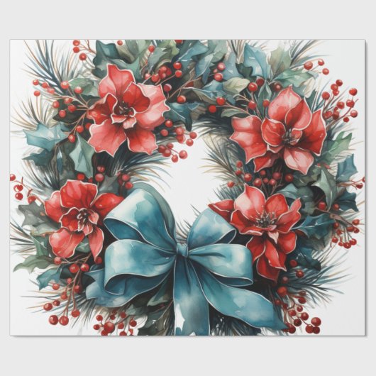 Kiefernkranz mit roten Blume und Holly Geschenkpapier (Flach)