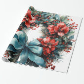 Kiefernkranz mit roten Blume und Holly Geschenkpapier (Ungerollt)