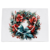 Kiefernkranz mit roten Blume und Holly Große Geschenktüte (Vorderseite)