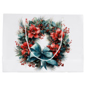Kiefernkranz mit roten Blume und Holly Große Geschenktüte (Rückseite)
