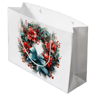 Kiefernkranz mit roten Blume und Holly Große Geschenktüte
