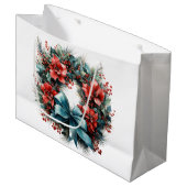 Kiefernkranz mit roten Blume und Holly Große Geschenktüte (Vorderseite Schrägansicht)
