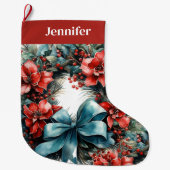 Kiefernkranz mit roten Blume und Holly Großer Weihnachtsstrumpf (Vorderseite)
