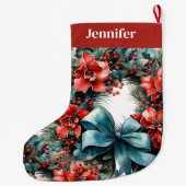 Kiefernkranz mit roten Blume und Holly Großer Weihnachtsstrumpf (Rückseite)