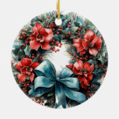 Kiefernkranz mit roten Blume und Holly Keramik Ornament (Hinten)