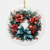 Kiefernkranz mit roten Blume und Holly Keramik Ornament (Hinten)