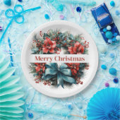 Kiefernkranz mit roten Blume und Holly Pappteller (Party)