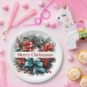 Kiefernkranz mit roten Blume und Holly Pappteller (Party)