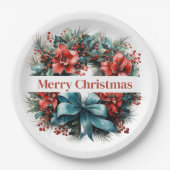 Kiefernkranz mit roten Blume und Holly Pappteller (Vorderseite)