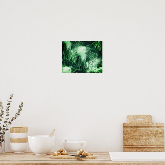 Kiefernnadeln im Schnee und im Winter Poster (Küche)