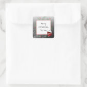 Kiefernnadeln und heißer Kakao Frohe Weihnachten f Quadratischer Aufkleber (Tasche)