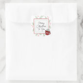 Kiefernnadeln und heißer Kakao Frohe Weihnachten f Quadratischer Aufkleber (Tasche)