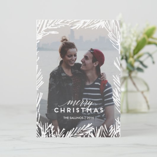 Kiefernrahmen Feiertagskarte (Stehend Vorderseite)