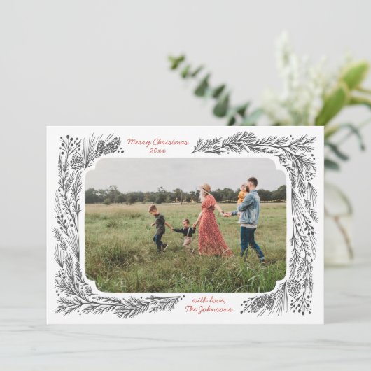 Kiefernrahmen-Weihnachtsgebäck Feiertagskarte (Stehend Vorderseite)
