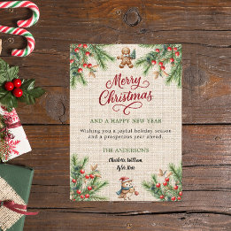 Kiefernroter Beeren Beige Burlap niedliche Eule We Feiertagskarte