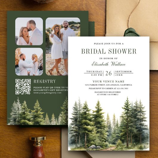 Kiefernwald Foto QR Code Brautparty Einladung
