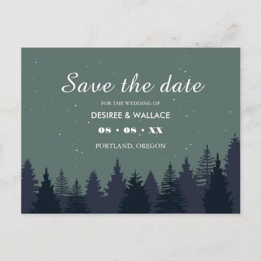 Kiefernwald Landschaft Save-the-Date Postkarte (Vorderseite)