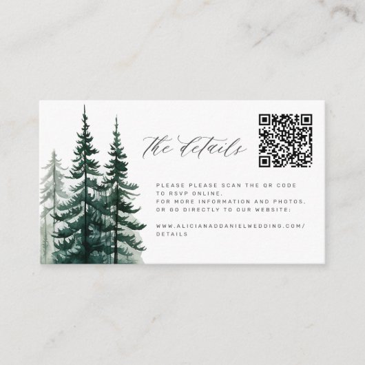 Kiefernwald QR Code Website Details zur Hochzeit Begleitkarte (Vorderseite)