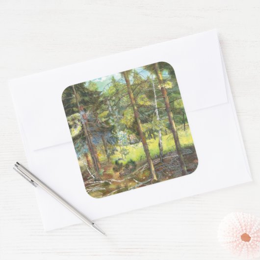 Kiefernwald Quadratischer Aufkleber (Umschlag)