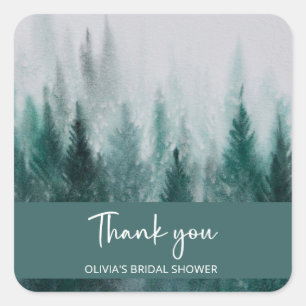 Kiefernwald Wasserfarbe Grüne Brautparty  Quadratischer Aufkleber