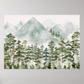 Kiefernwälder und Gebirge Aquarellbilder Poster (Vorne)