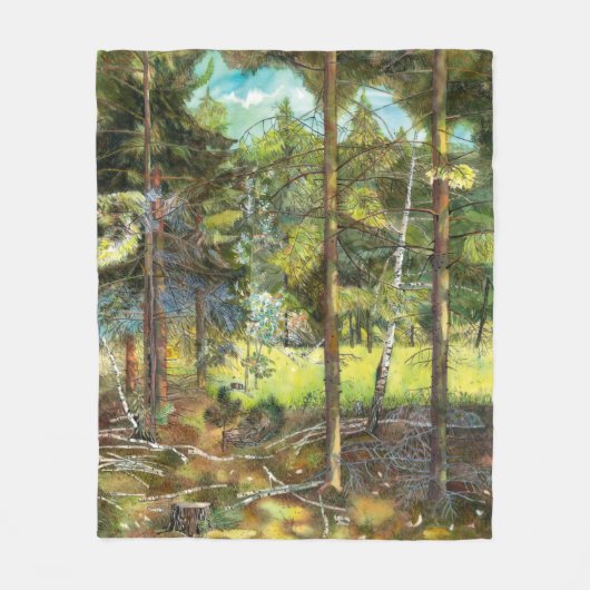 Kiefernwaldmalerei Aquarell Fleecedecke (Vorderseite)