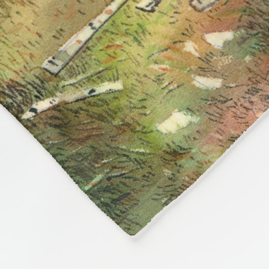 Kiefernwaldmalerei Aquarell Fleecedecke (Ecke)
