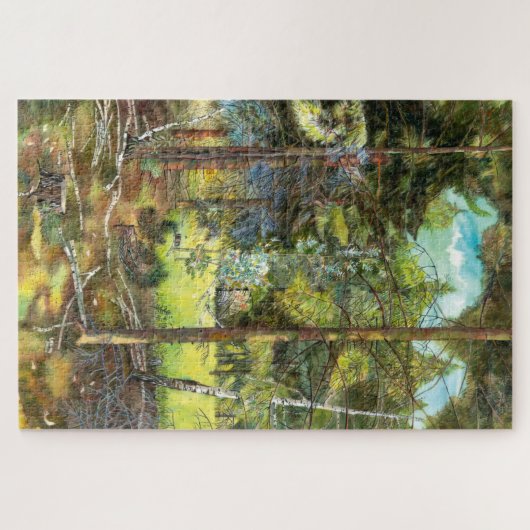 Kiefernwaldmalerei Aquarell Puzzle (Horizontal)