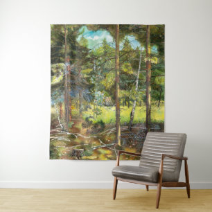 Kiefernwaldmalerei Aquarell Wandteppich