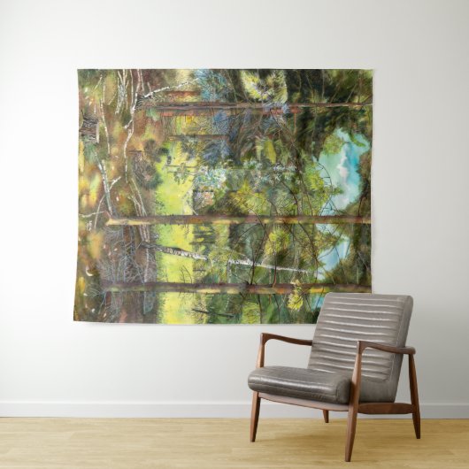 Kiefernwaldmalerei Aquarell Wandteppich (Beispiel (Horizontal))