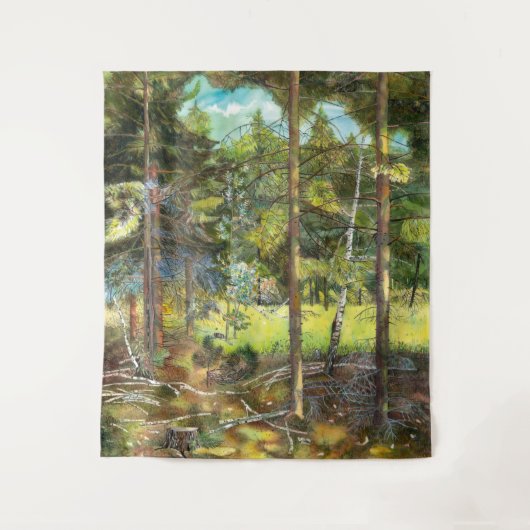 Kiefernwaldmalerei Aquarell Wandteppich (Vorderseite)