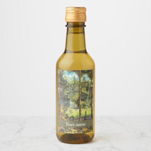 Kiefernwaldmalerei Aquarell Weinetikett (Vorderseite)