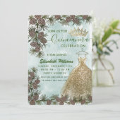 Kiefernzapfen Aquarellgold Tiara Quinceañera Einladung (Stehend Vorderseite)