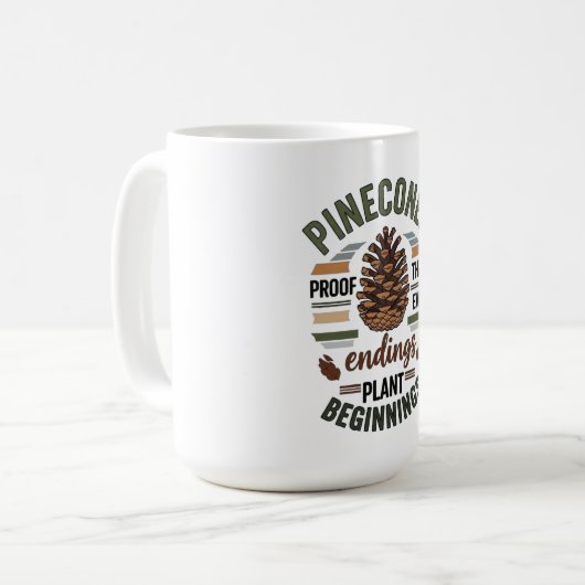 Kiefernzapfen-Design - Das Evergreen-Versprechen Kaffeetasse (Vorderseite Links)
