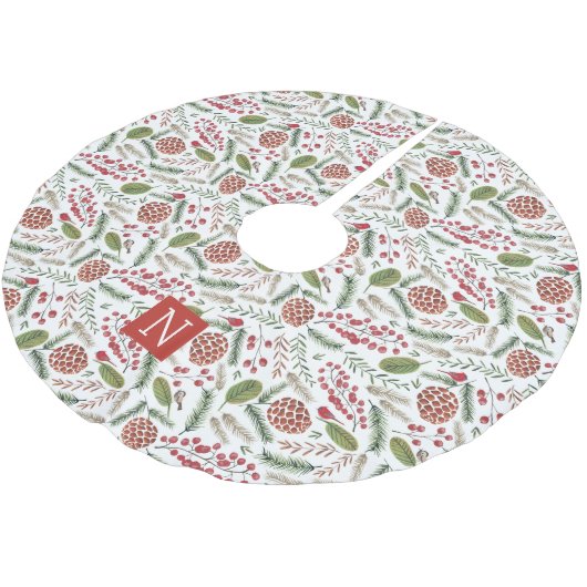 Kiefernzapfen Kardinal Weihnachtsmonogramm Polyester Weihnachtsbaumdecke (Schrägansicht)