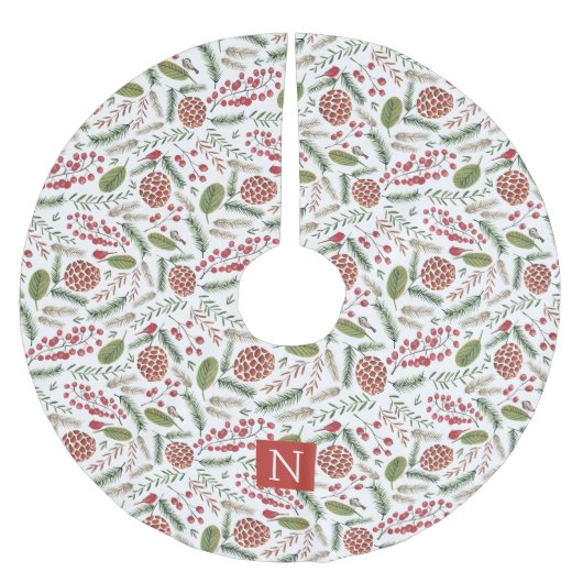 Kiefernzapfen Kardinal Weihnachtsmonogramm Polyester Weihnachtsbaumdecke (Vorderseite)