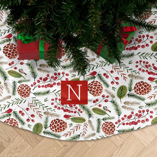Kiefernzapfen Kardinal Weihnachtsmonogramm Polyester Weihnachtsbaumdecke